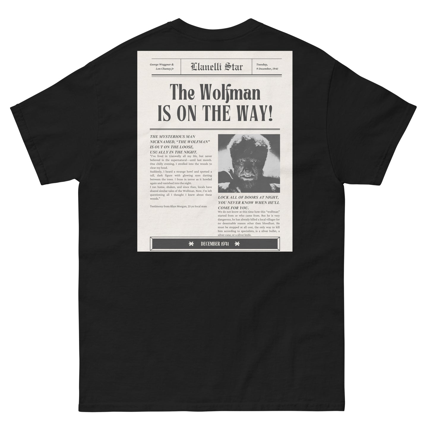 Wolfman Newspaper back design Tee