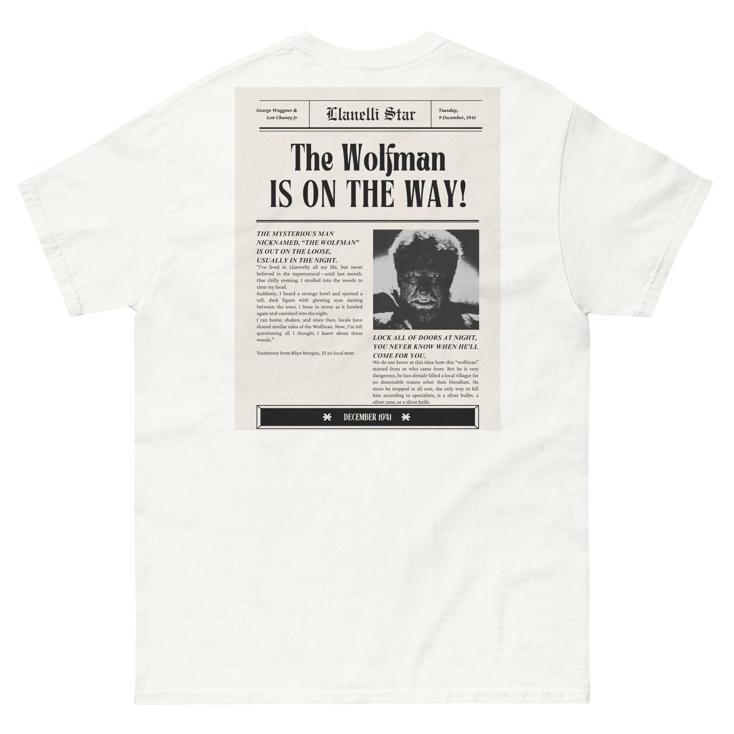 Wolfman Newspaper back design Tee