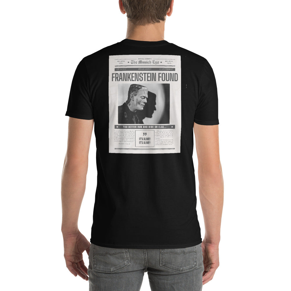 Frankenstein Newspaper back design tee