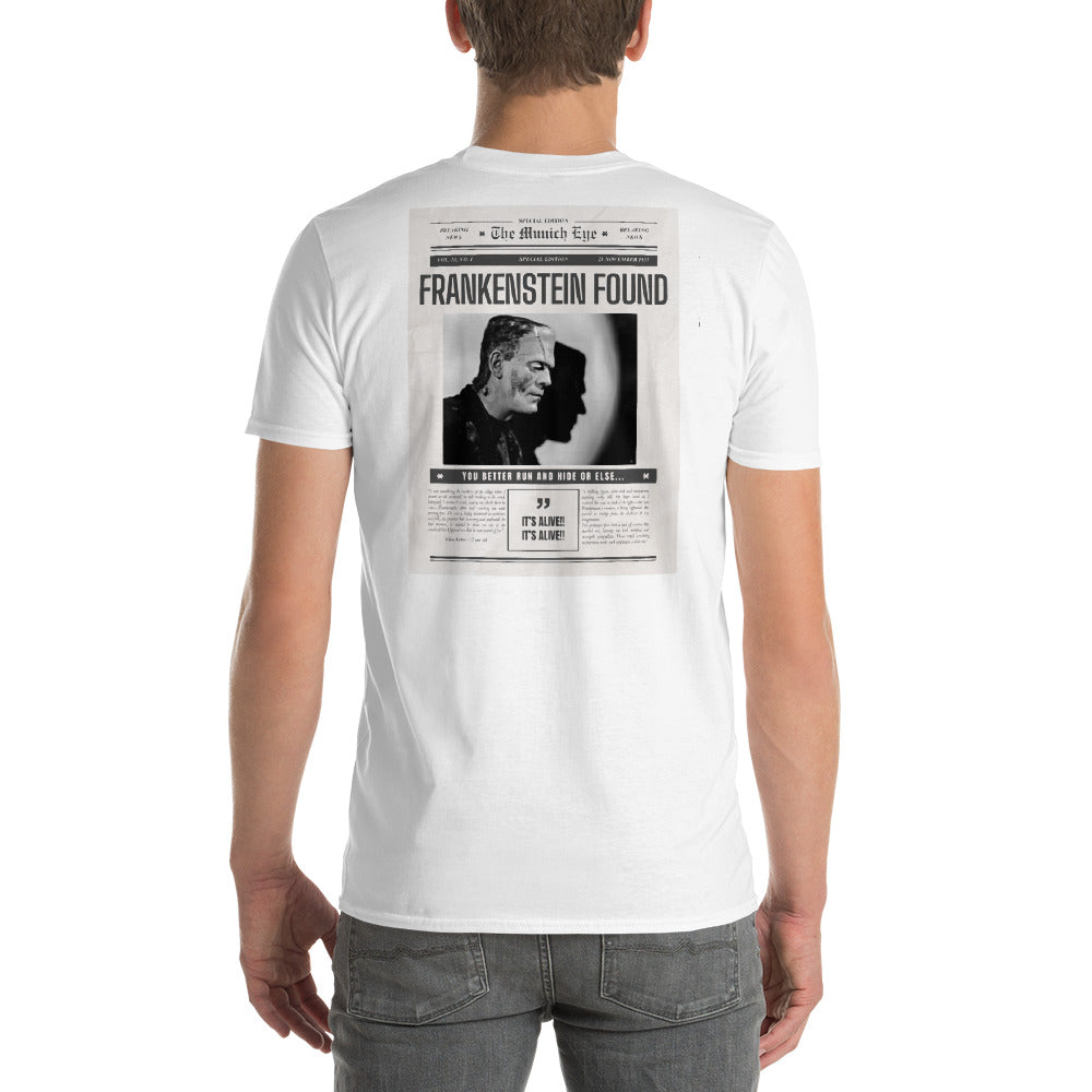 Frankenstein Newspaper back design tee